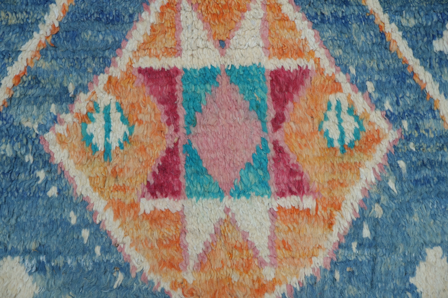 Artisanal Wool Blue Moroccan Rug Featuring Playful Diamond Shapes 6x10 ft
