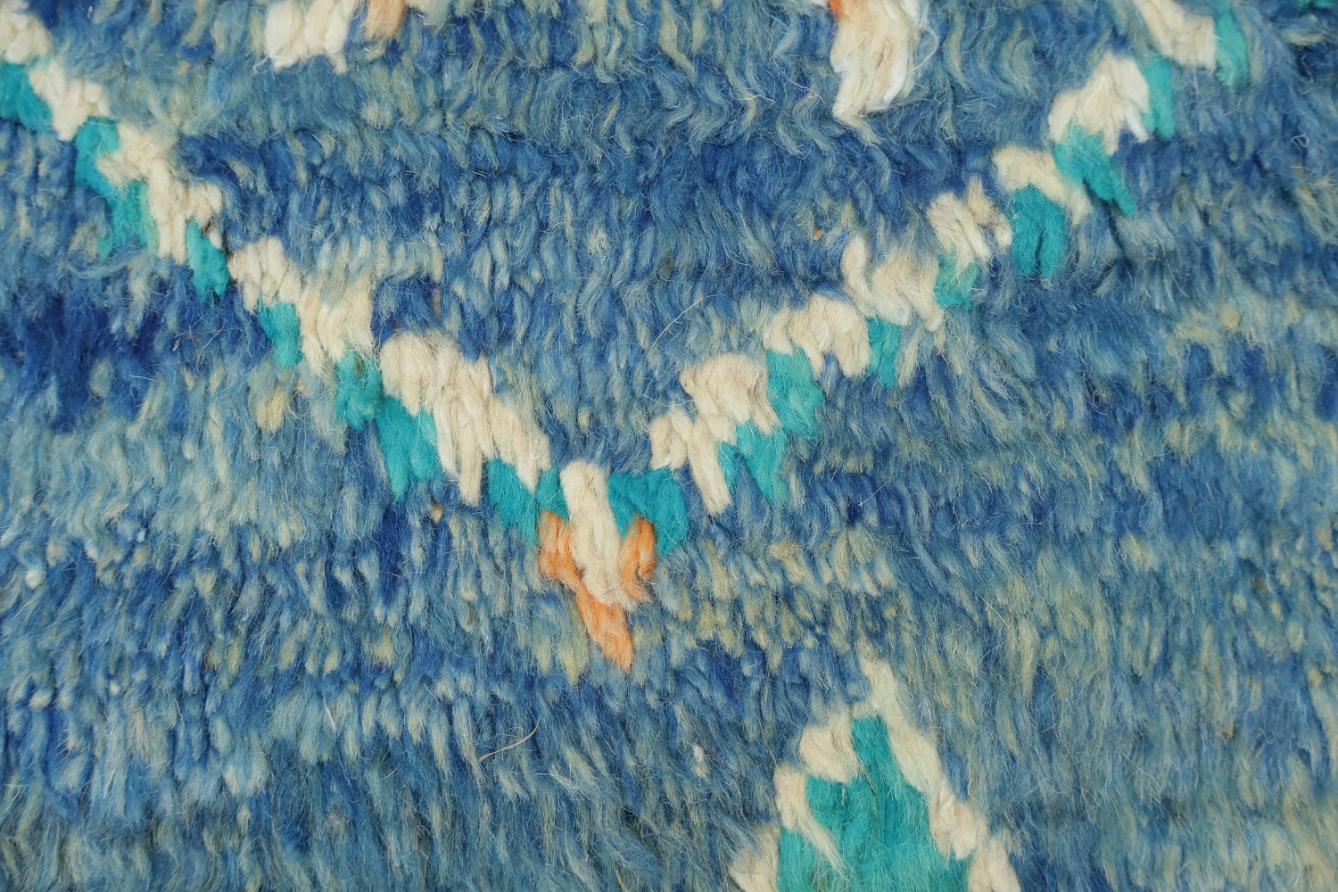 Artisanal Wool Blue Moroccan Rug Featuring Playful Diamond Shapes 6x10 ft