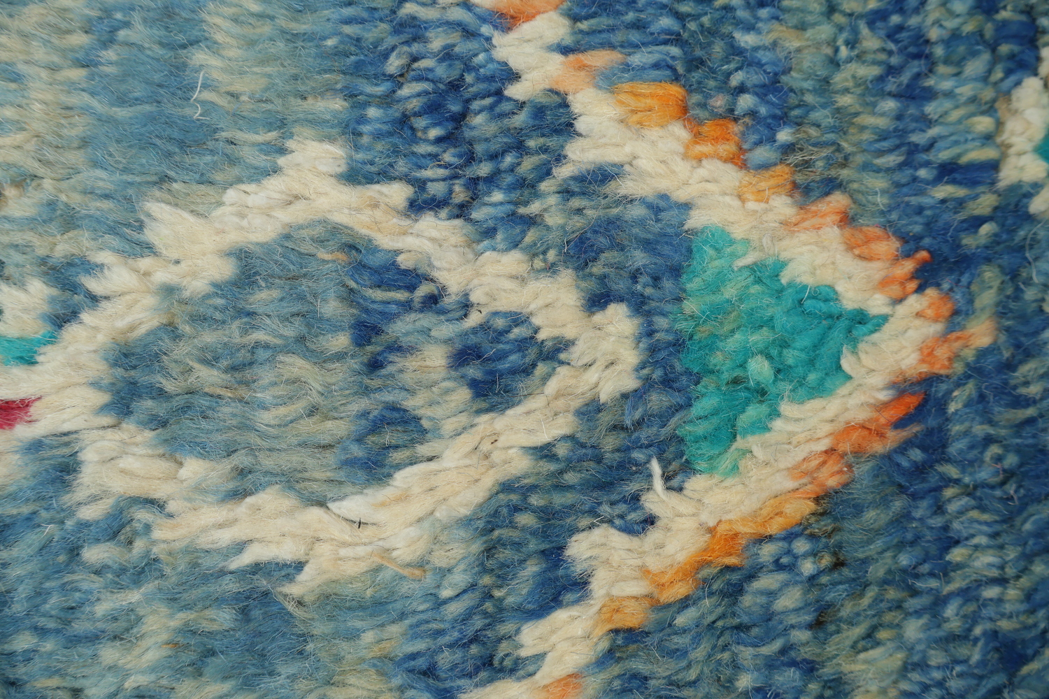 Artisanal Wool Blue Moroccan Rug Featuring Playful Diamond Shapes 6x10 ft