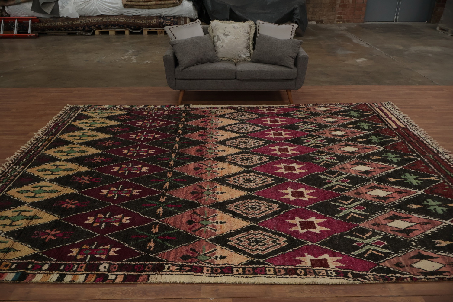 Diamond Pattern Moroccan Area Rug 9x13 with Rich Earthy Tones