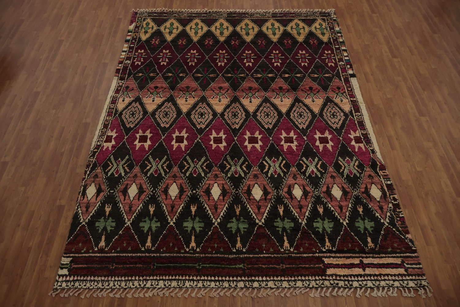 Diamond Pattern Moroccan Area Rug 9x13 with Rich Earthy Tones