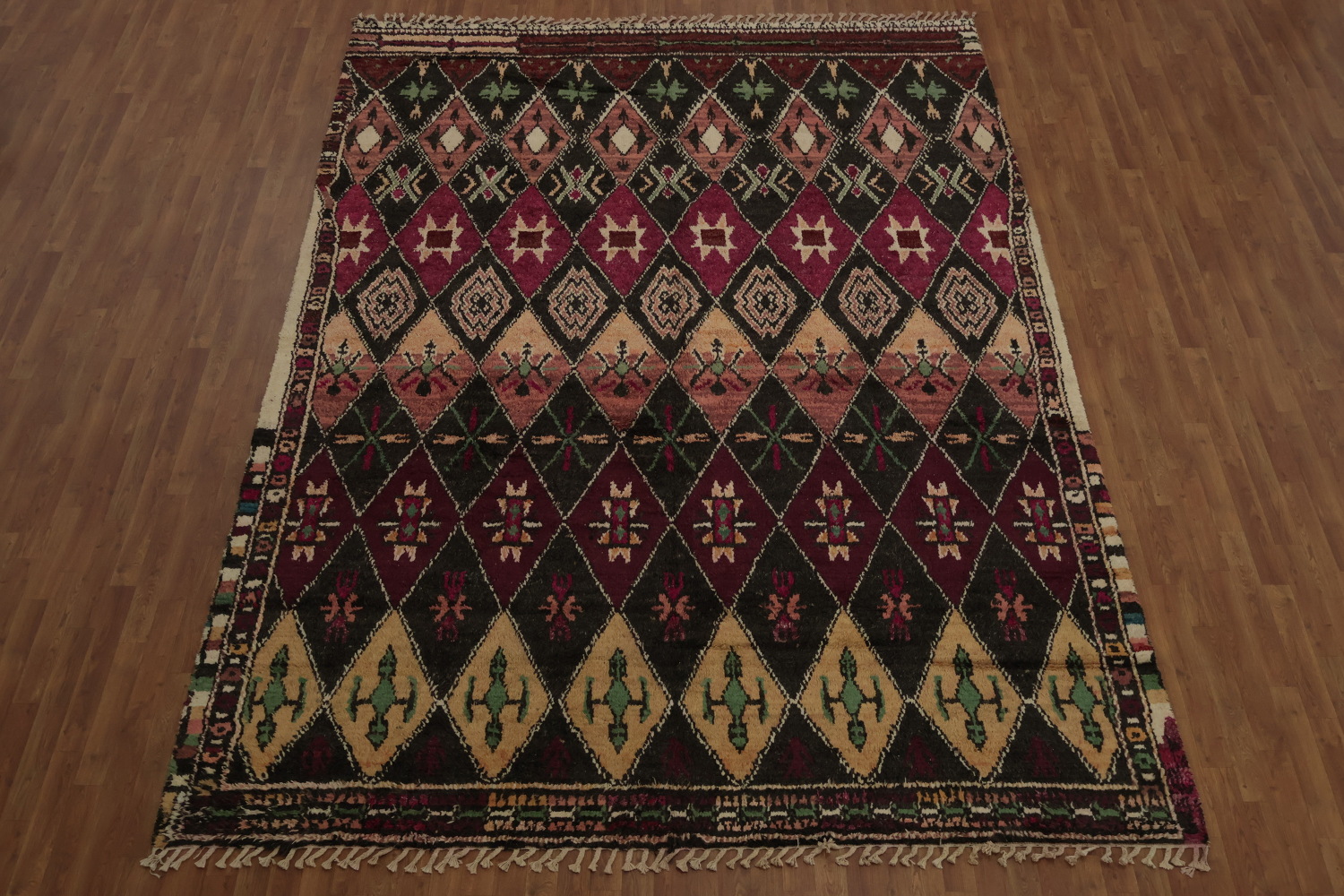 Diamond Pattern Moroccan Area Rug 9x13 with Rich Earthy Tones