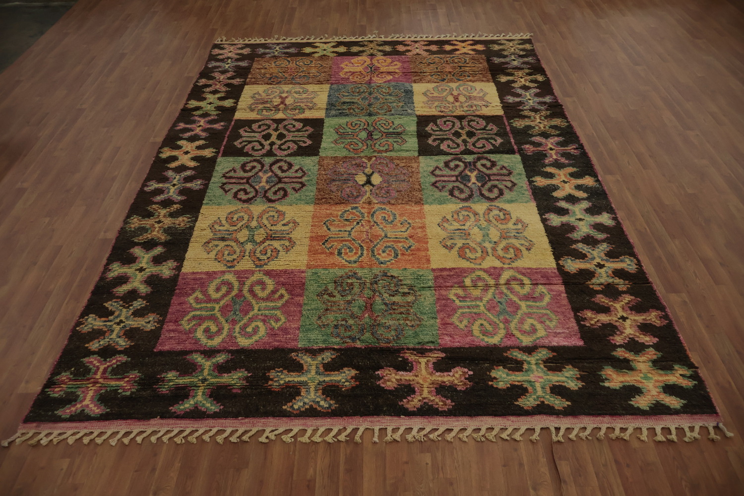 Decorative Moroccan Large Area Rug 9x13 with Multicolor Geometric Tiles
