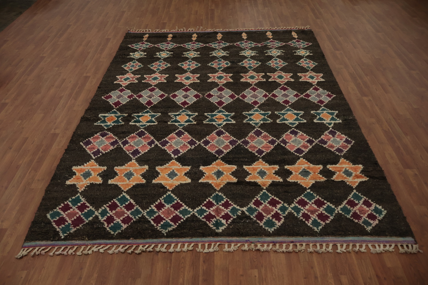 Colorful Star and Diamond Patterned Moroccan Wool Area Rug 8x11
