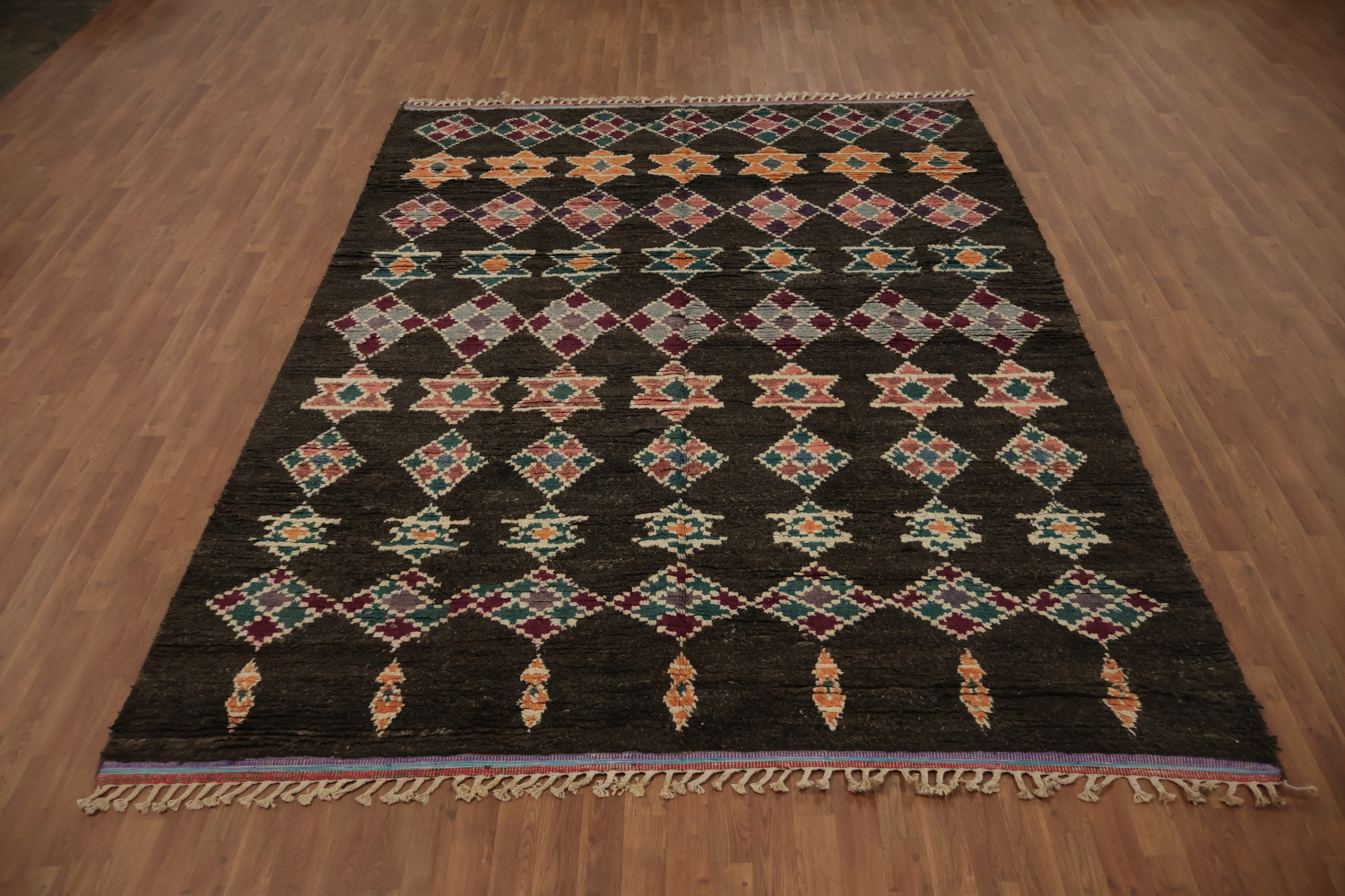 Colorful Star and Diamond Patterned Moroccan Wool Area Rug 8x11