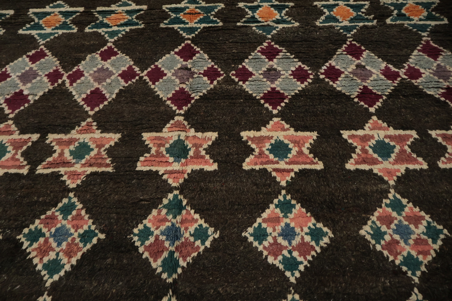 Colorful Star and Diamond Patterned Moroccan Wool Area Rug 8x11