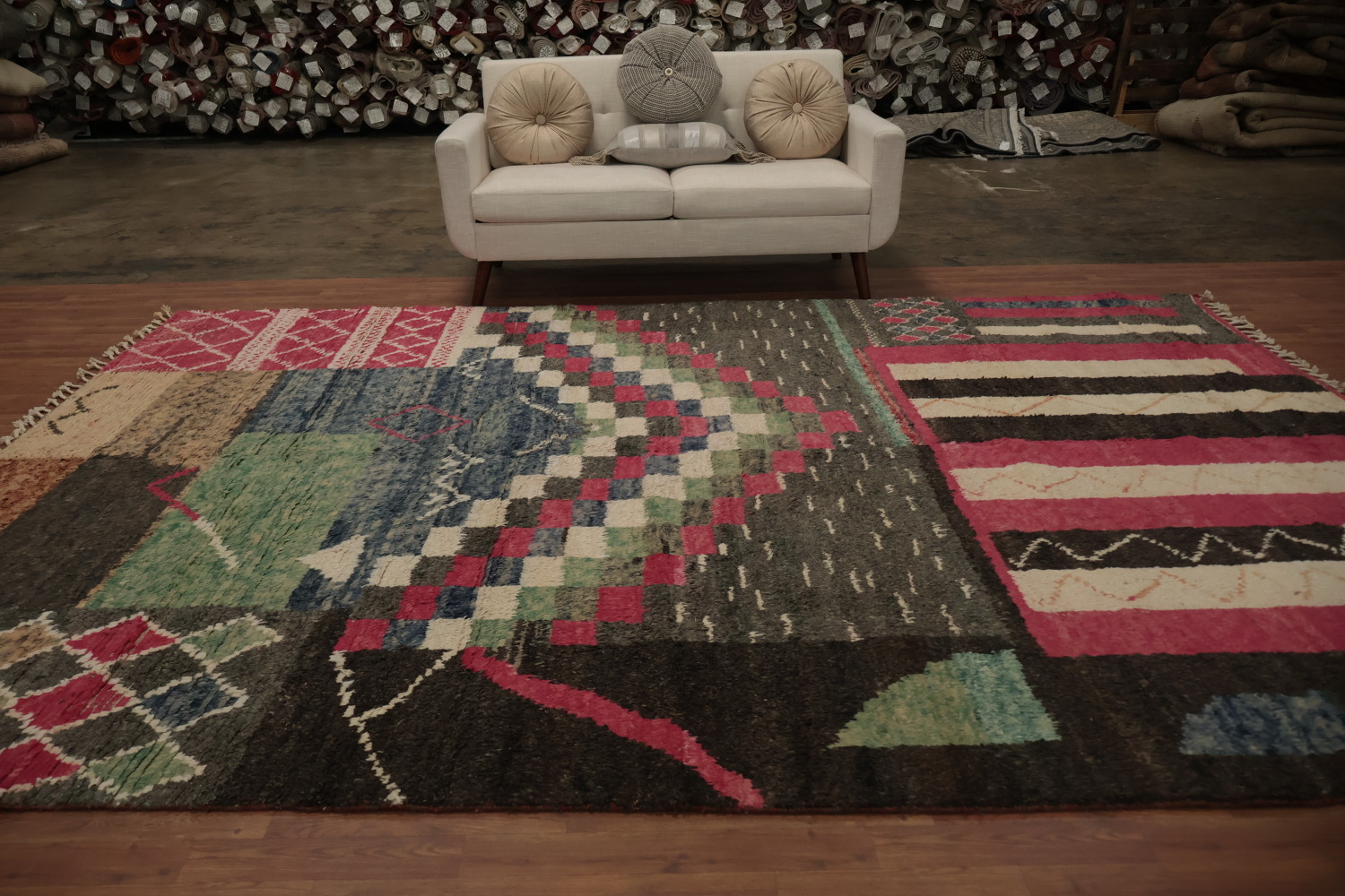 Lively and Dynamic Moroccan Wool Area Rug 9x12 for Modern Interiors