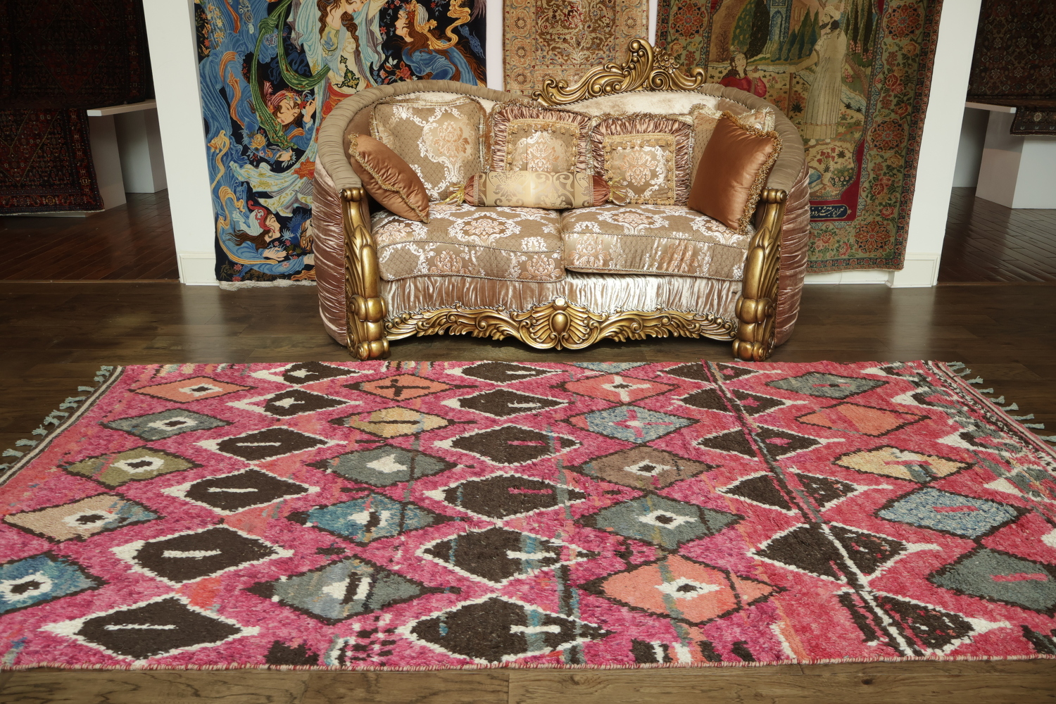 Vibrant Pink Moroccan Diamond Pattern Area Rug 6ft x 11ft
