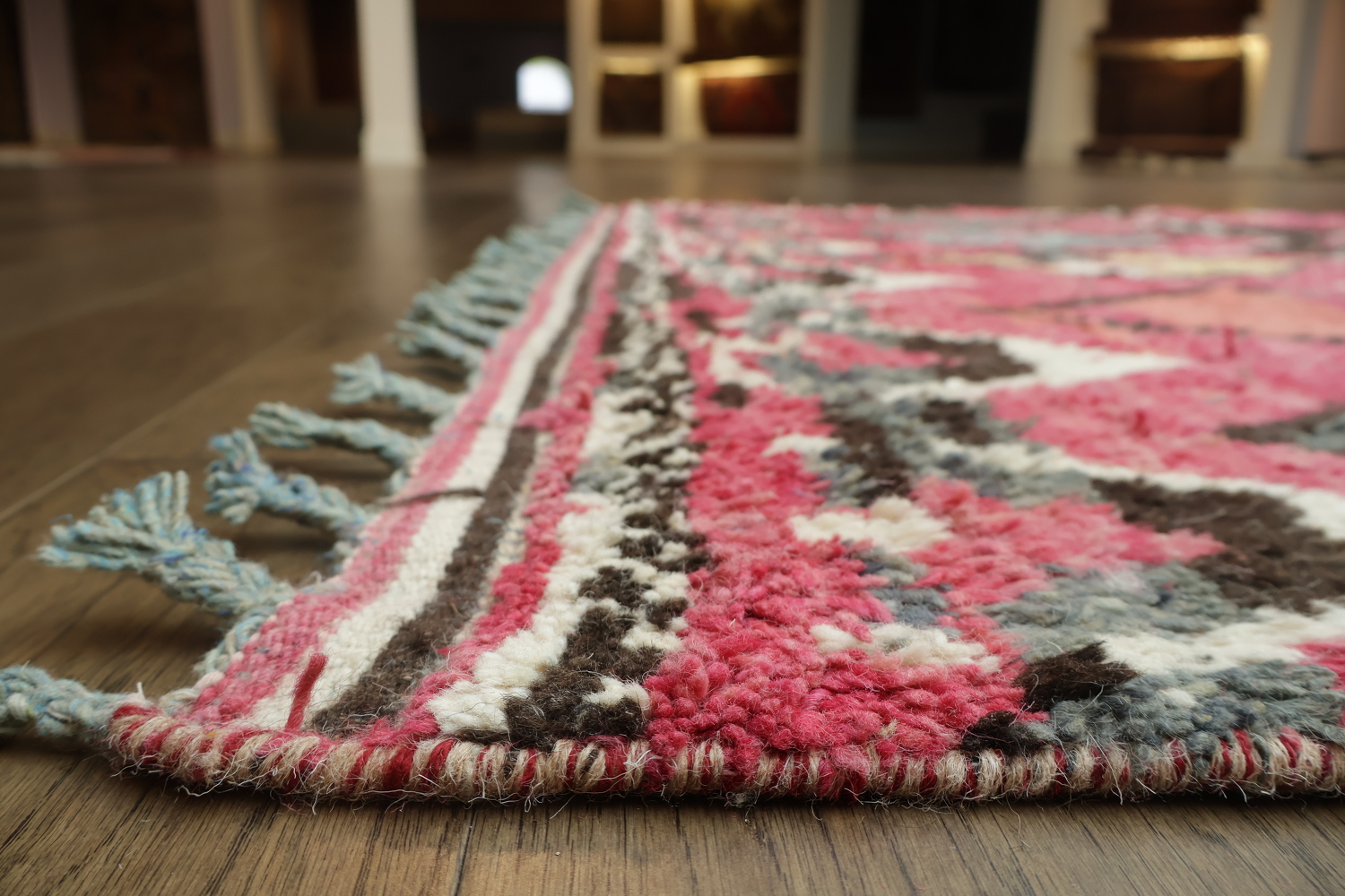 Vibrant Pink Moroccan Diamond Pattern Area Rug 6ft x 11ft