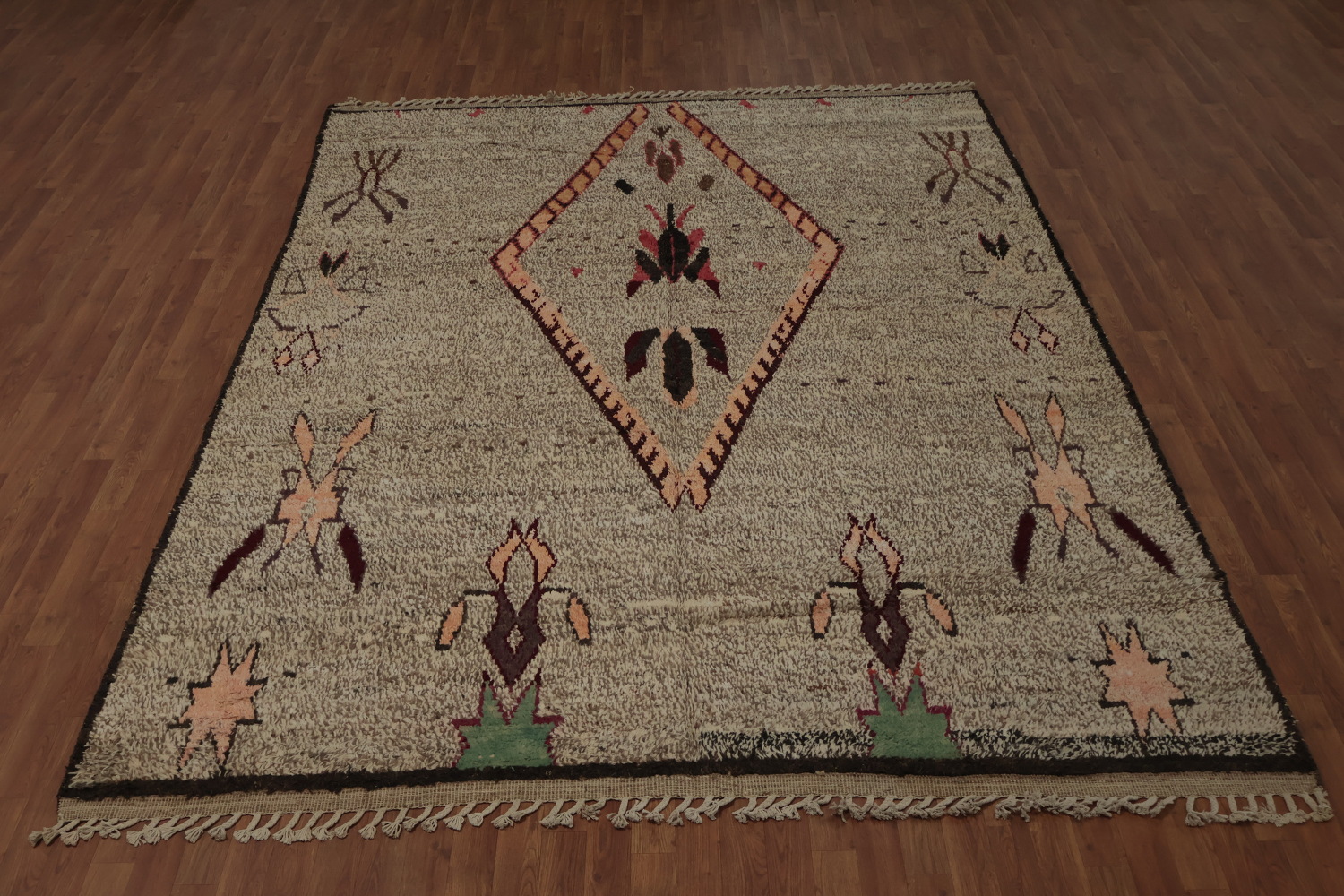 Rustic Charm: Earth Tone Geometric Moroccan Wool Area Rug 8x11