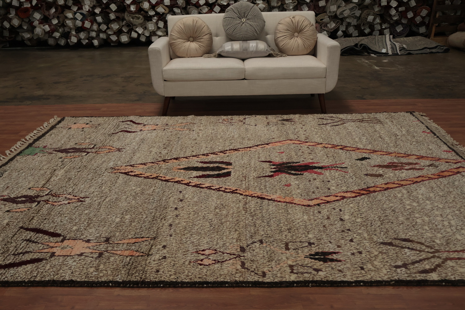 Rustic Charm: Earth Tone Geometric Moroccan Wool Area Rug 8x11