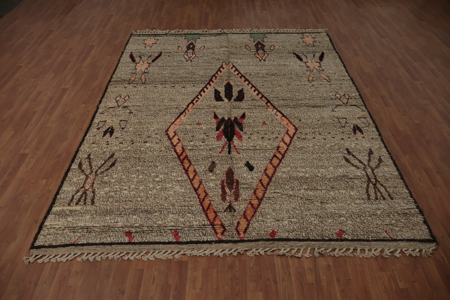Rustic Charm: Earth Tone Geometric Moroccan Wool Area Rug 8x11