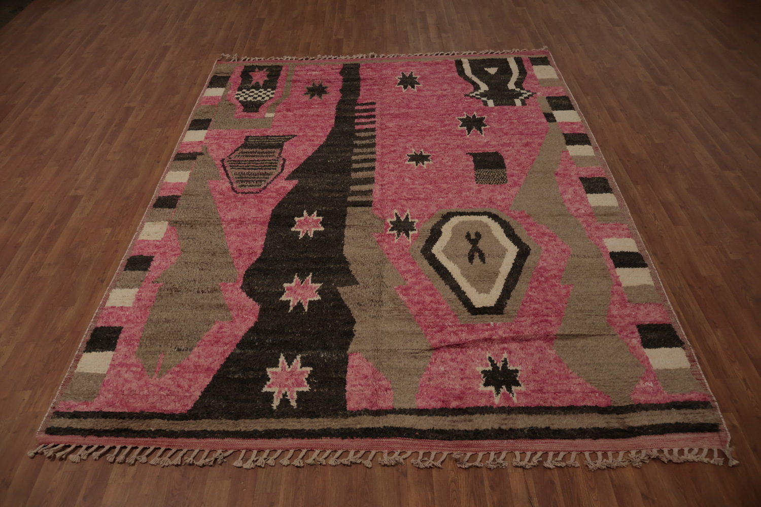 Stylish Pink Moroccan Handmade Area Rug 8x11 with Star Motifs