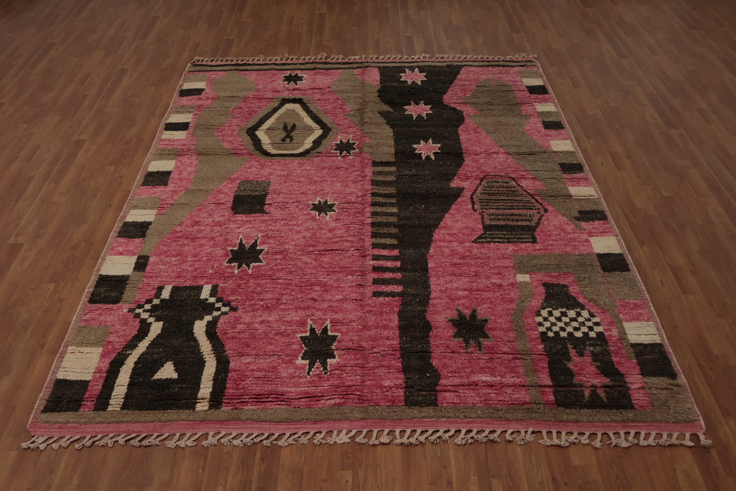 Stylish Pink Moroccan Handmade Area Rug 8x11 with Star Motifs