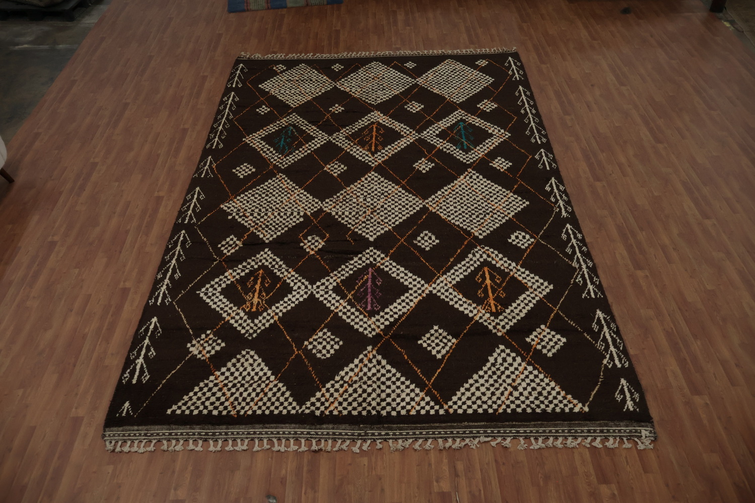 Dark-Toned Moroccan Large Rug 10x15 with Exquisite Geometric Patterns