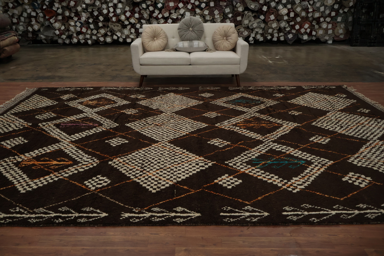 Dark-Toned Moroccan Large Rug 10x15 with Exquisite Geometric Patterns