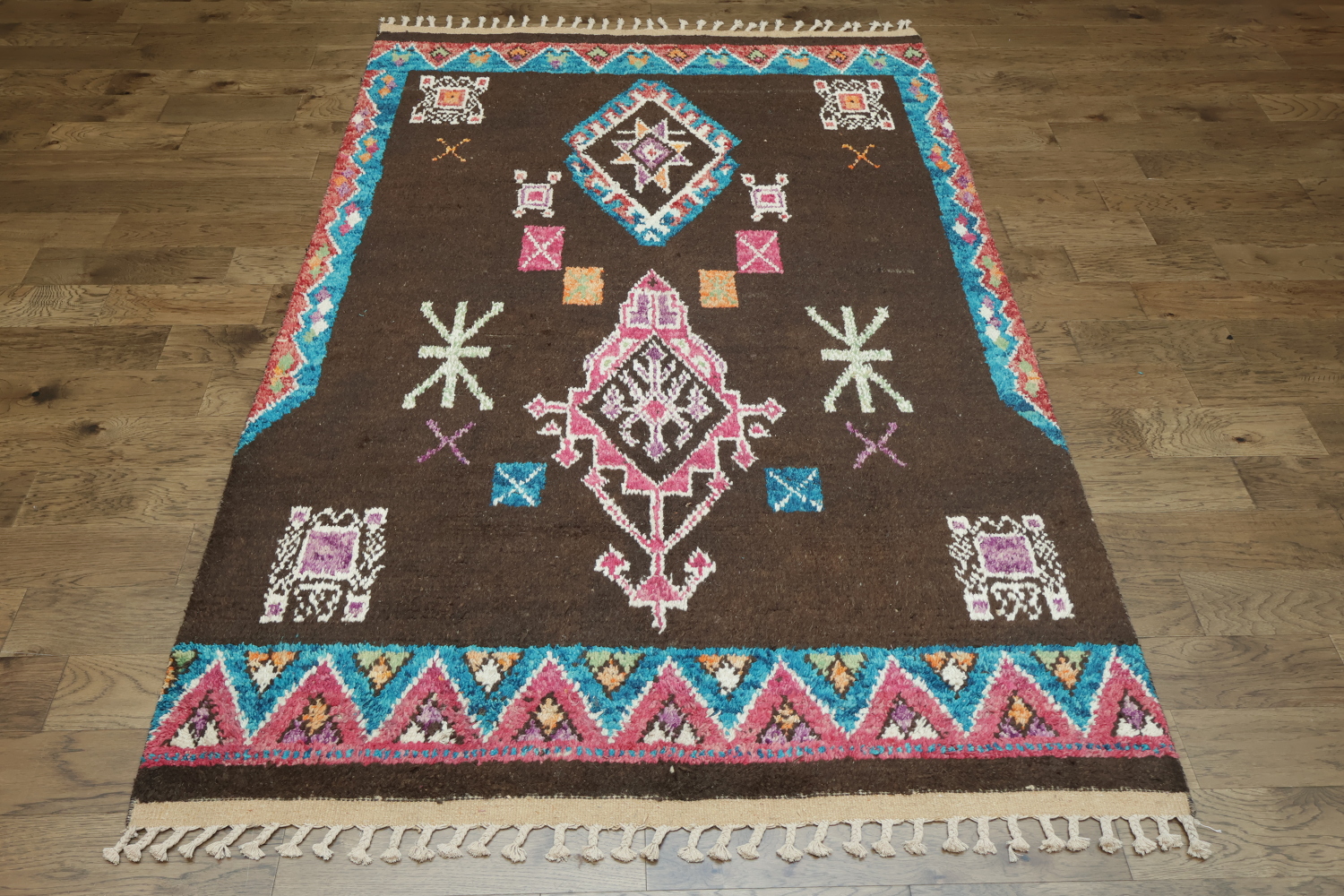 Vibrant Geometric Patterns Moroccan on a Modern Bohemian Rug 6x10 ft