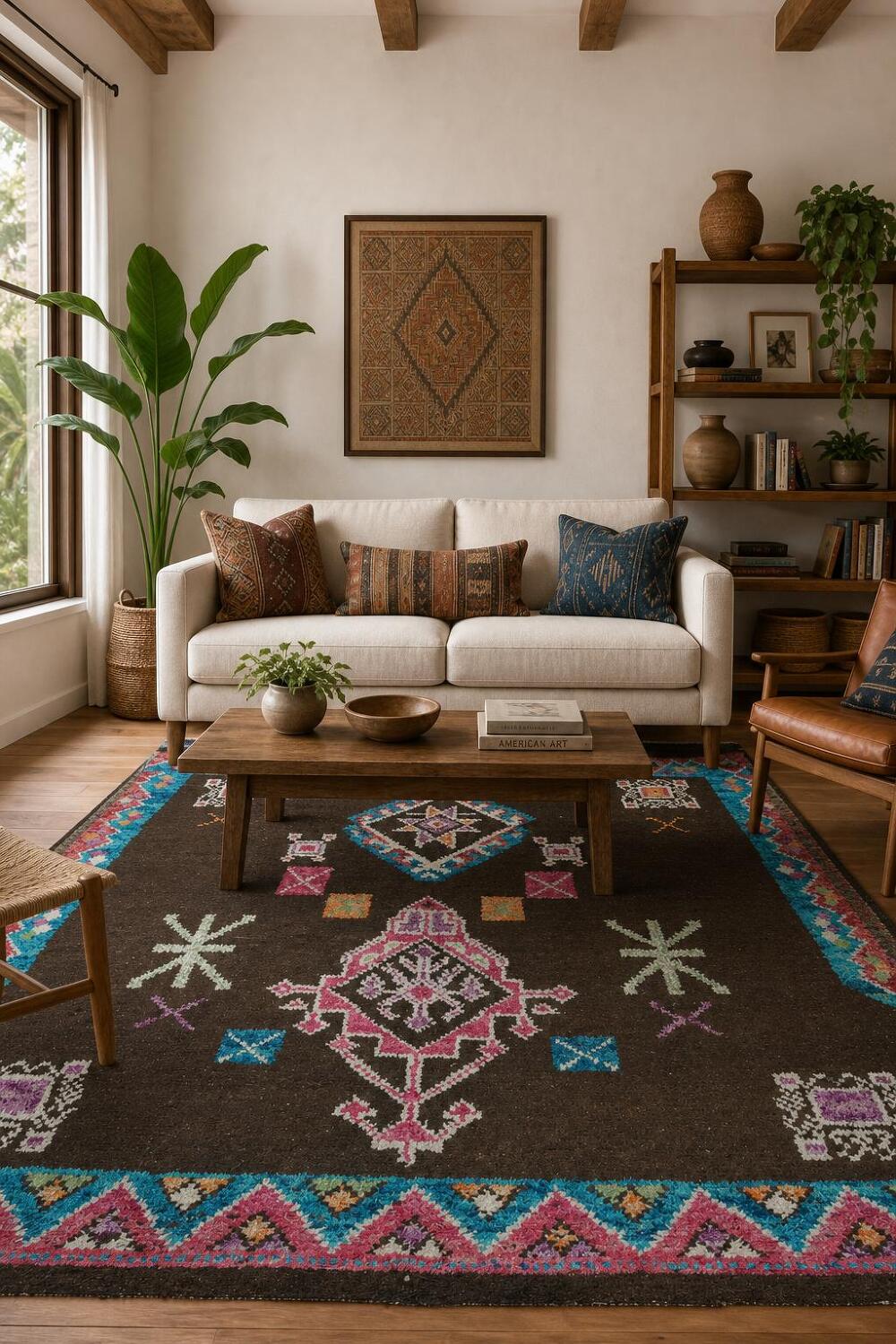 Vibrant Geometric Patterns Moroccan on a Modern Bohemian Rug 6x10 ft