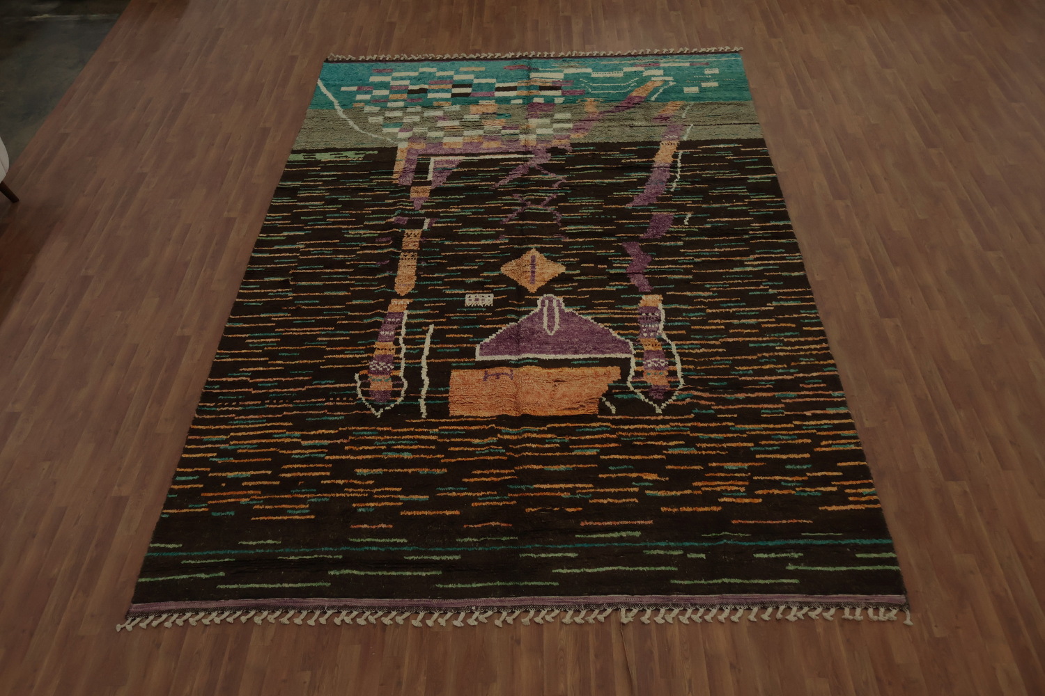 Artistic Moroccan Wool Large Rug 10x15 Infused with Vibrant Rich Hues