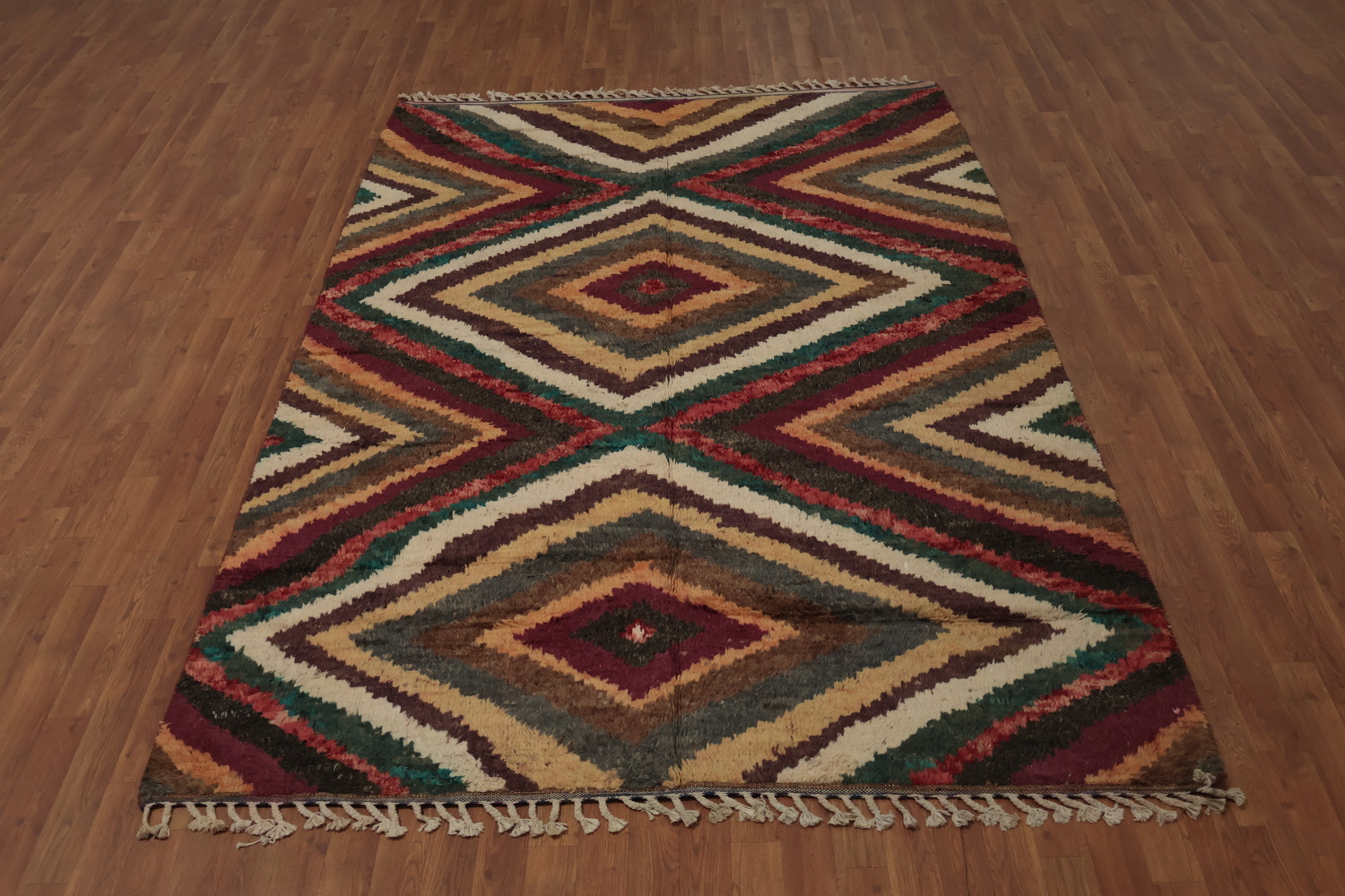 Stylish Diamond Moroccan Wool Area Rug 6x9 in Vibrant Earthy Hues