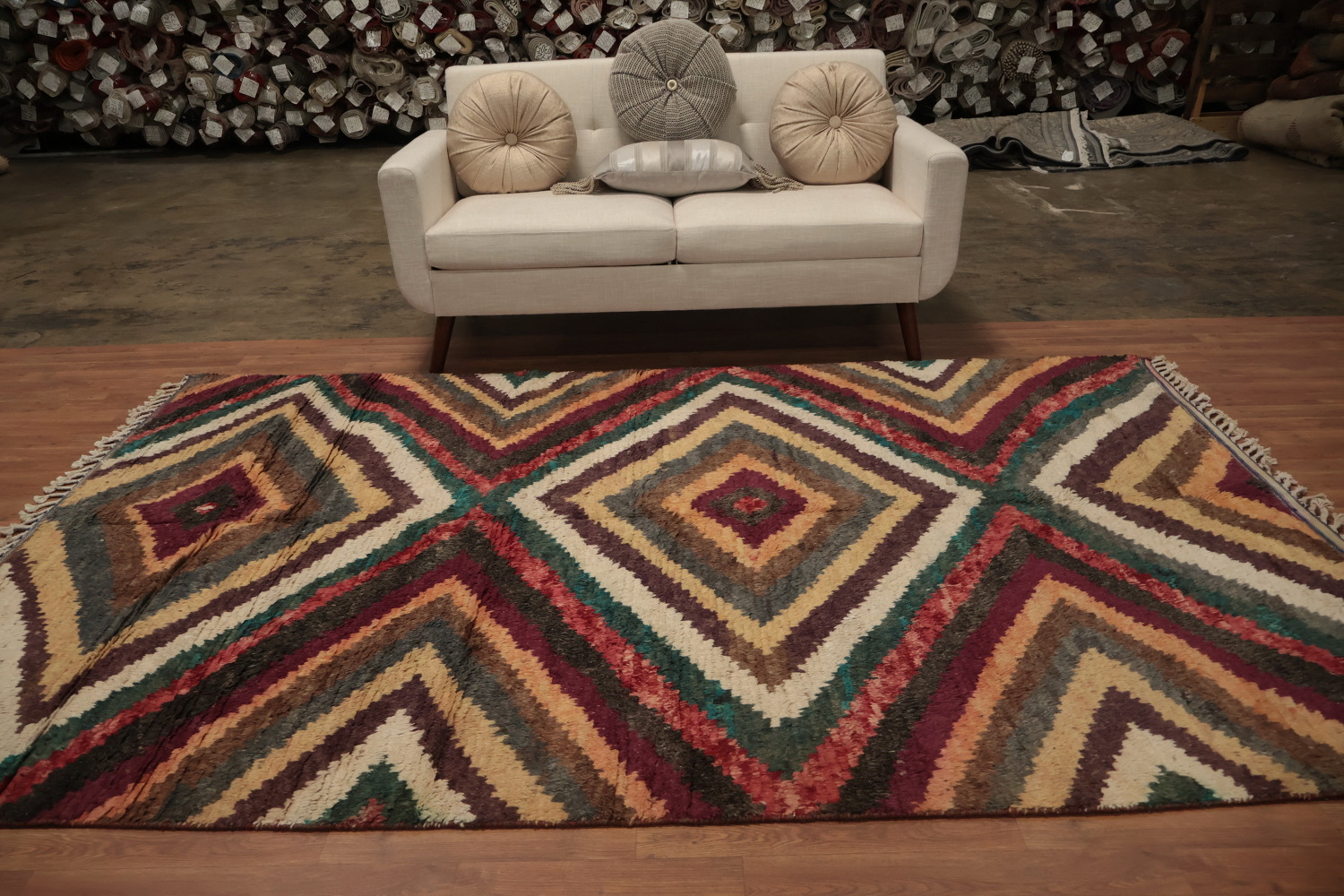 Stylish Diamond Moroccan Wool Area Rug 6x9 in Vibrant Earthy Hues