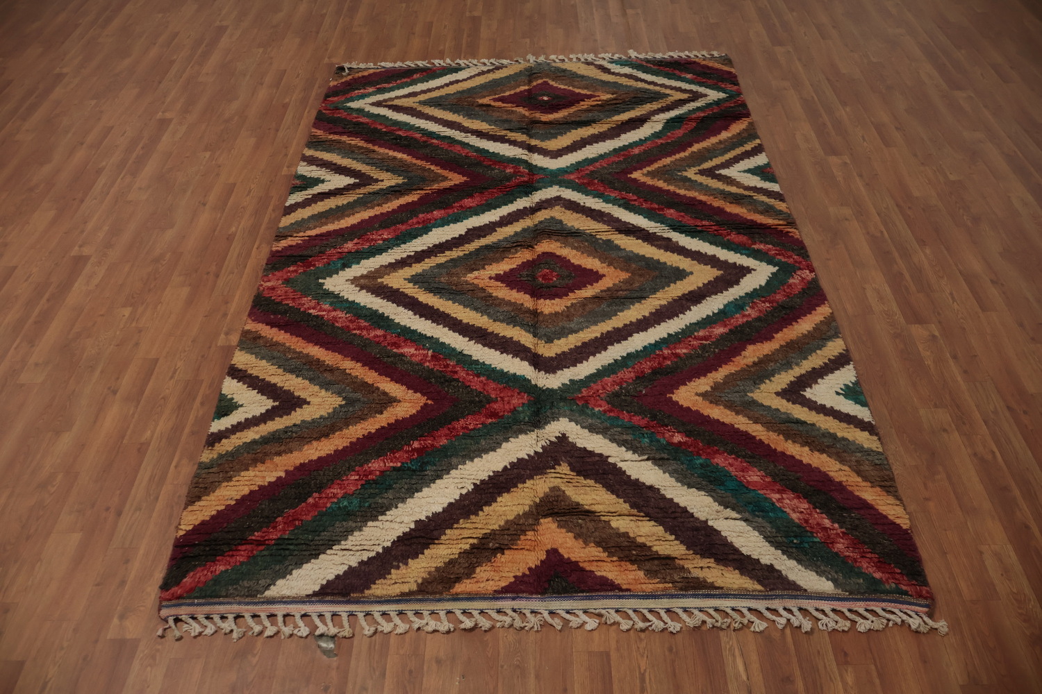 Stylish Diamond Moroccan Wool Area Rug 6x9 in Vibrant Earthy Hues