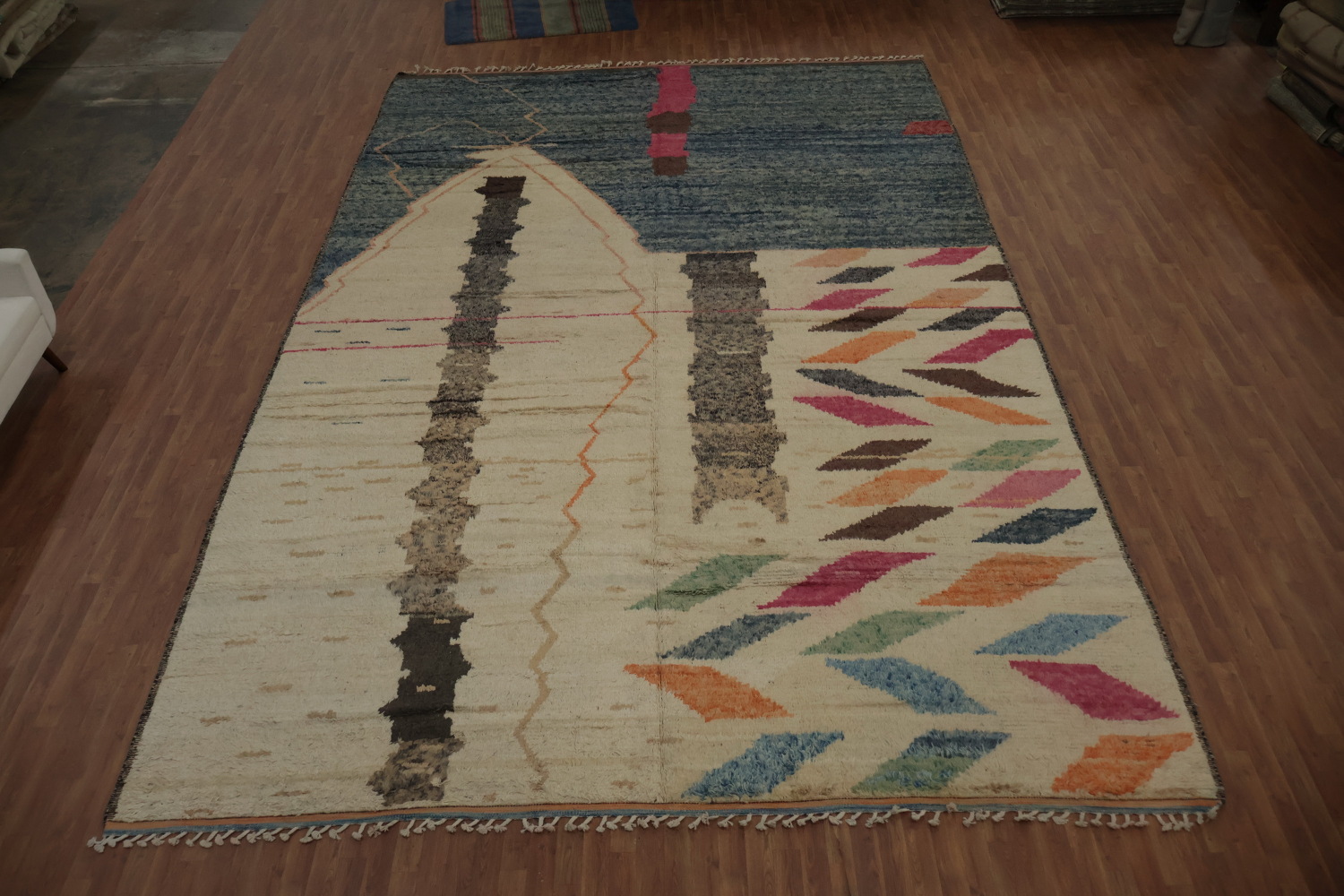 Artistic Moroccan Large Rug 12x19 with Vivid Colors and Abstract Design