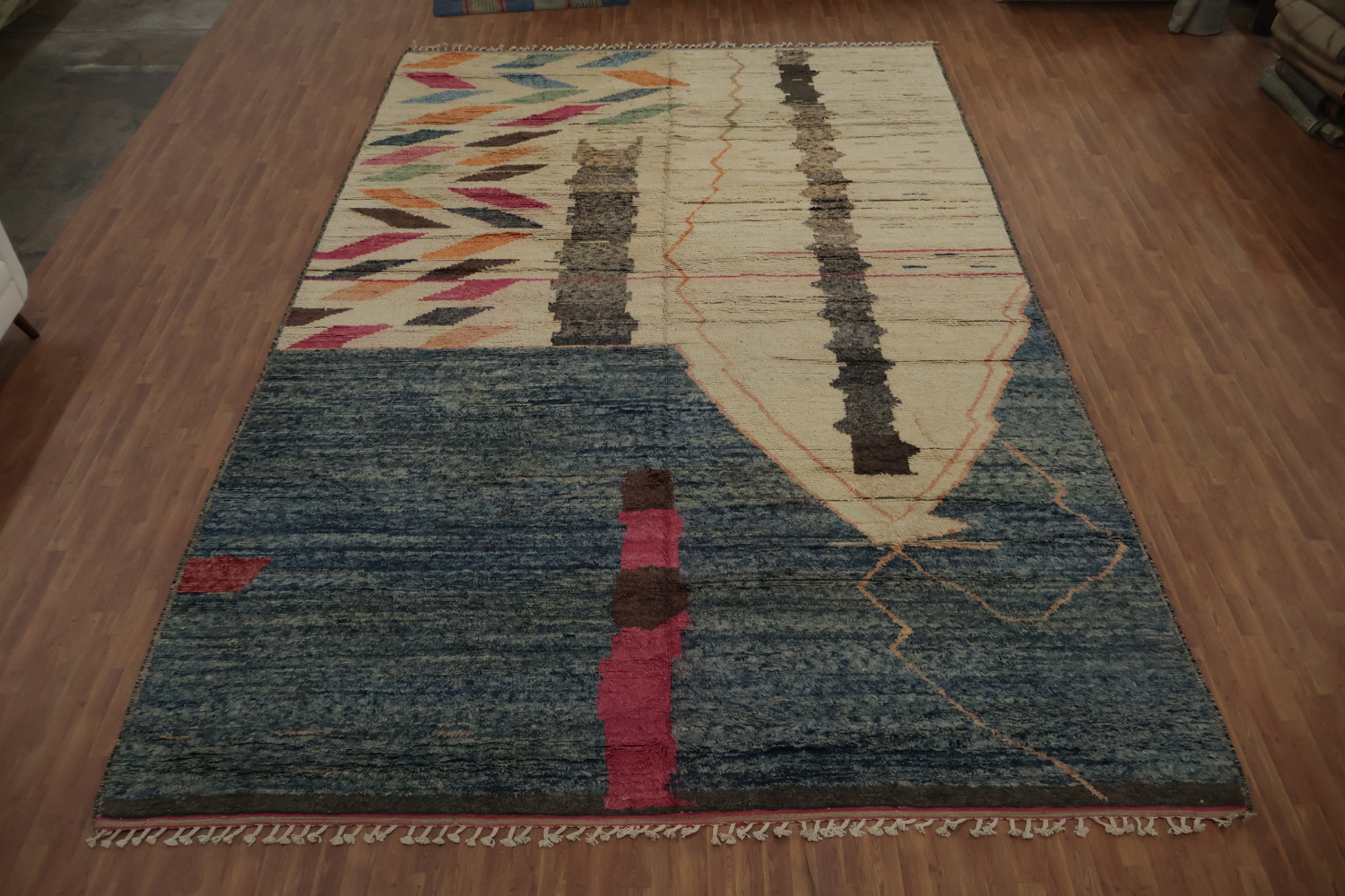 Artistic Moroccan Large Rug 12x19 with Vivid Colors and Abstract Design