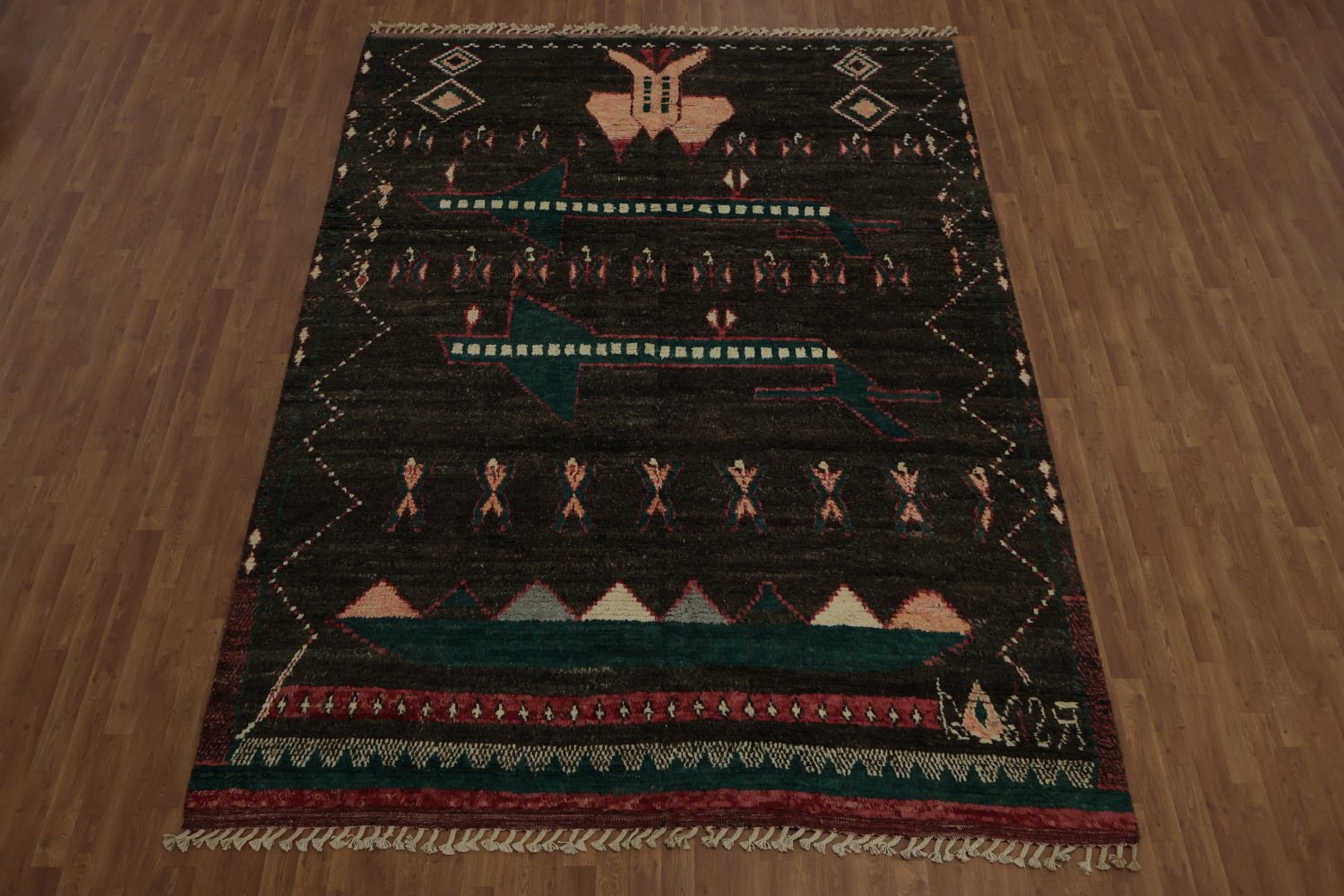 Transform Your Space with This Dark Moroccan Wool Area Rug 8x11