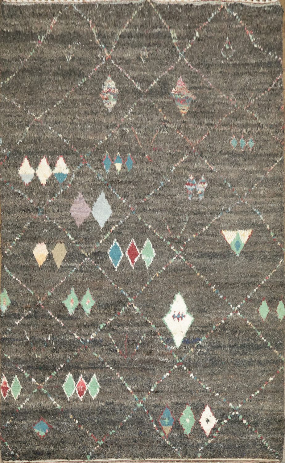 Modern Bohemian Charcoal Rug with Abstract Geometric Designs 6x10 ft