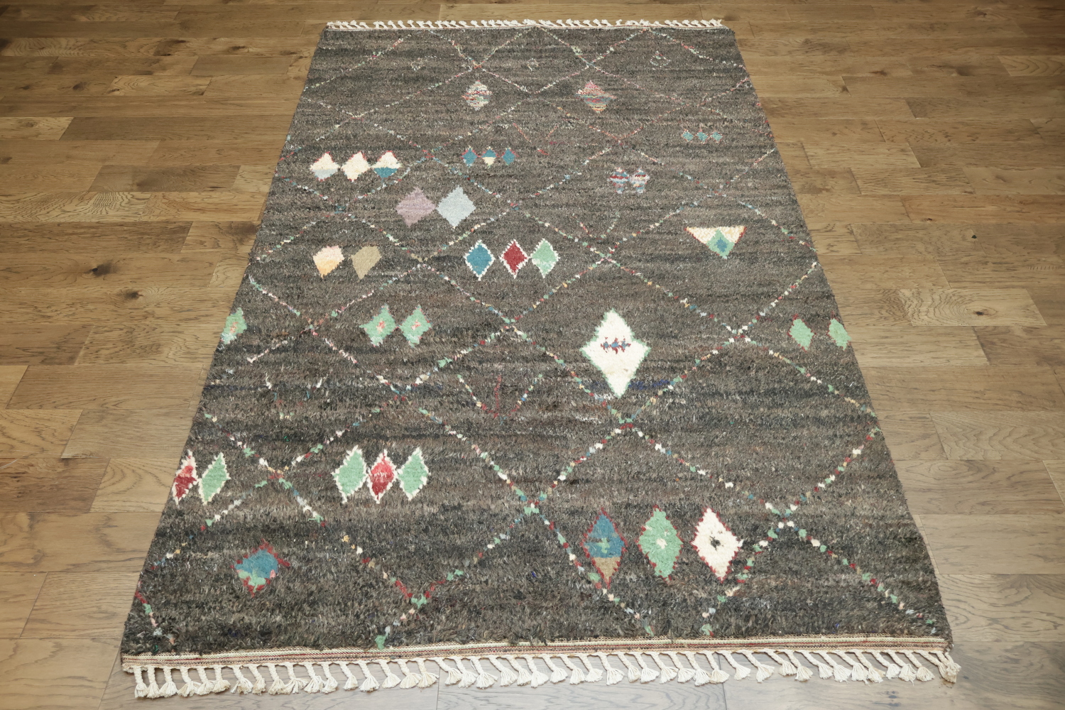 Modern Bohemian Charcoal Rug with Abstract Geometric Designs 6x10 ft