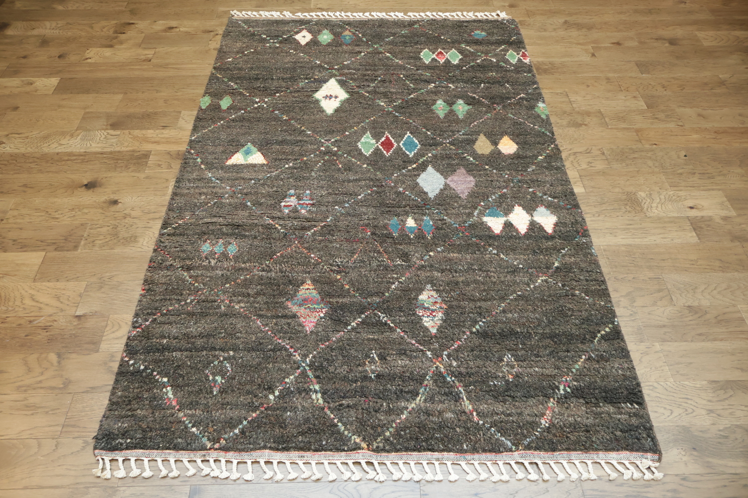 Modern Bohemian Charcoal Rug with Abstract Geometric Designs 6x10 ft