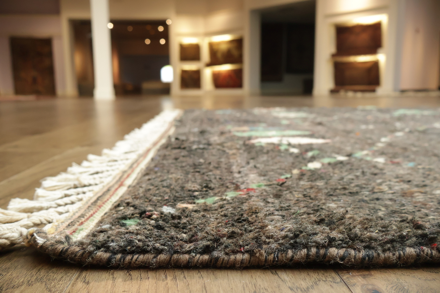 Modern Bohemian Charcoal Rug with Abstract Geometric Designs 6x10 ft