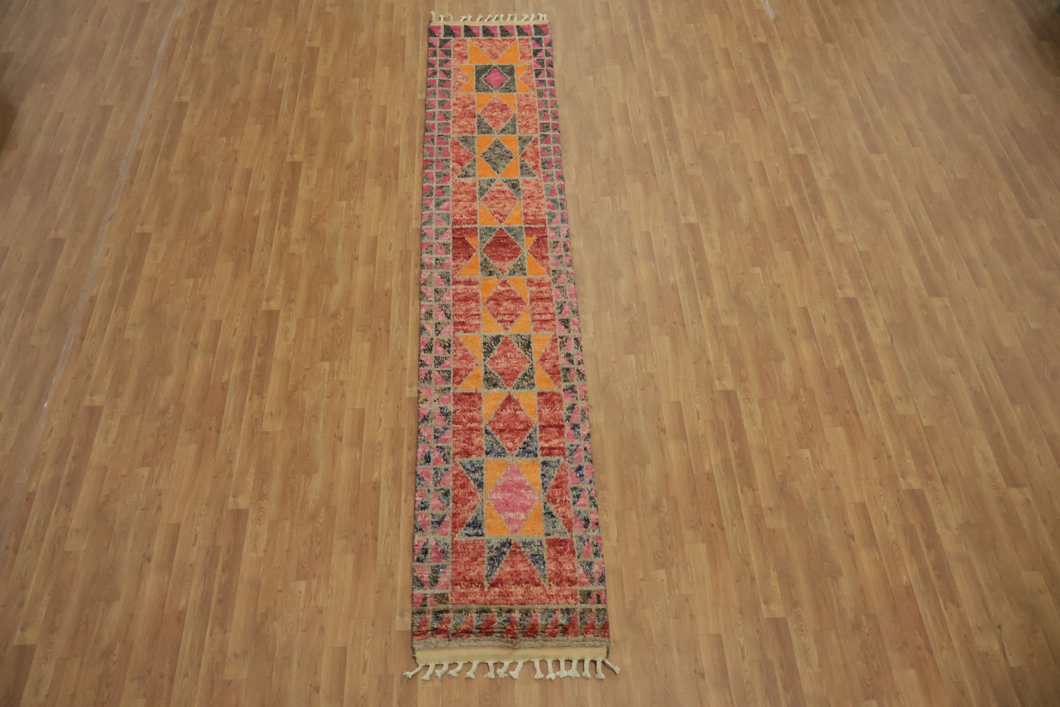 Geometric Moroccan Wool Runner Rug 2x13