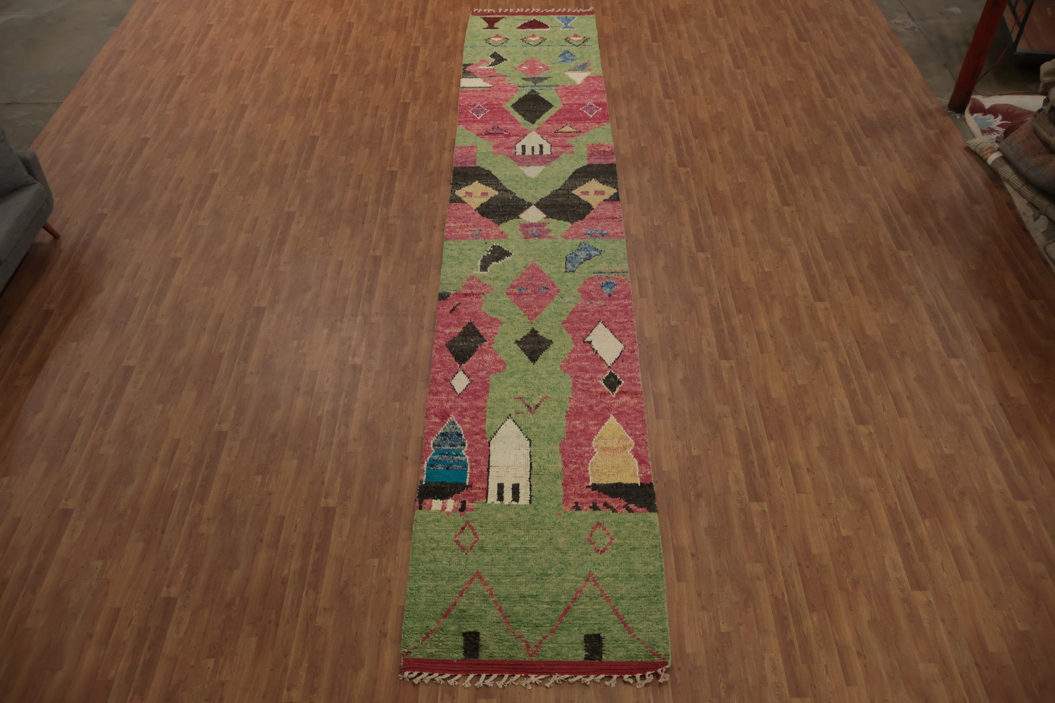 Artistic Moroccan Runner Rug 4x22 with Vibrant Geometric Designs