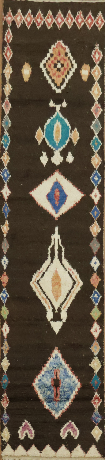 Colorful Moroccan Diamond Motif Rug - Perfect for Hallways 12' 9'' X 2' 11''