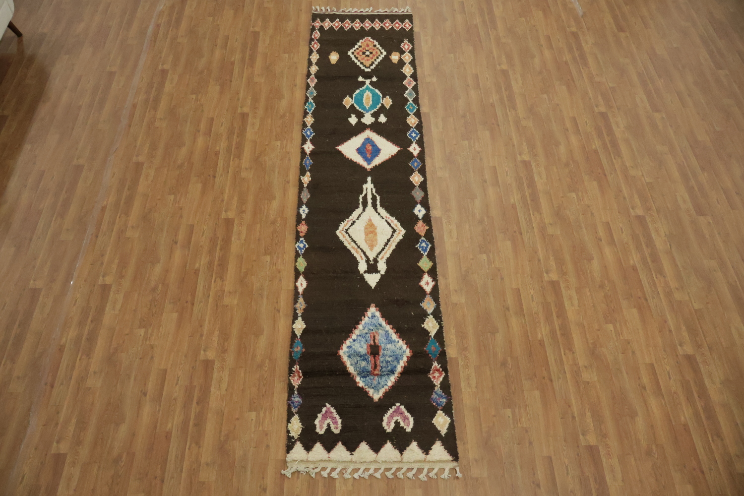 Colorful Moroccan Diamond Motif Rug - Perfect for Hallways 12' 9'' X 2' 11''