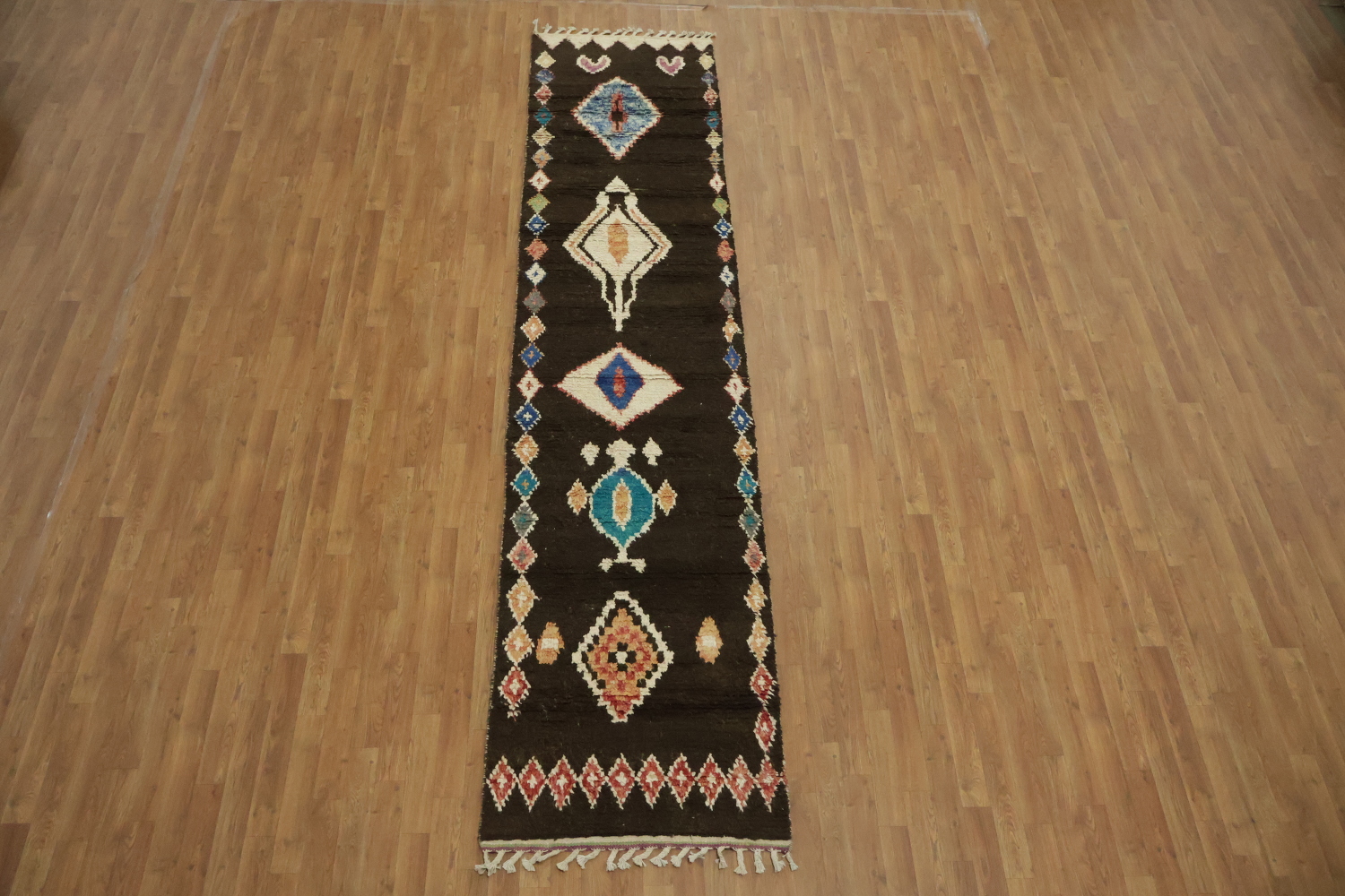 Colorful Moroccan Diamond Motif Rug - Perfect for Hallways 12' 9'' X 2' 11''
