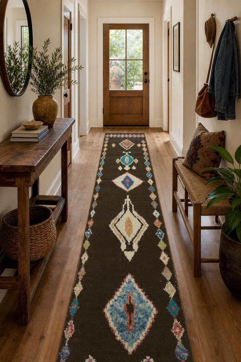 Colorful Moroccan Diamond Motif Rug - Perfect for Hallways 12' 9'' X 2' 11''