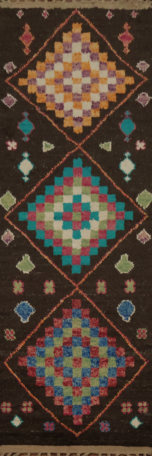 Dynamic Moroccan Wool Runner Rug 3x13 with Geometric Elegance