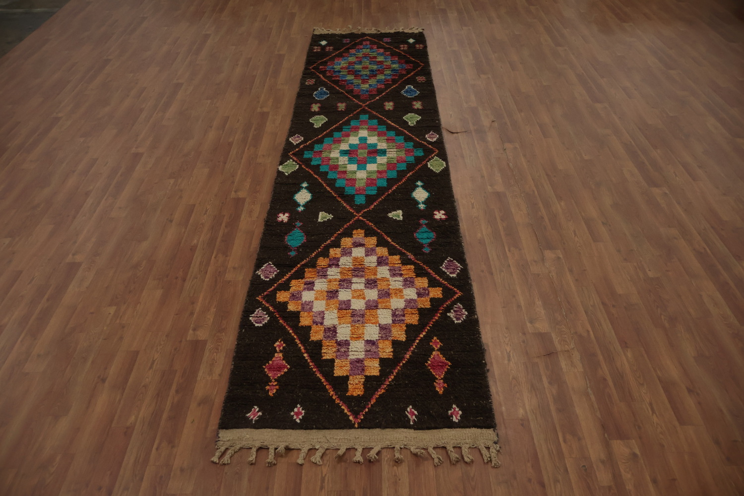 Dynamic Moroccan Wool Runner Rug 3x13 with Geometric Elegance