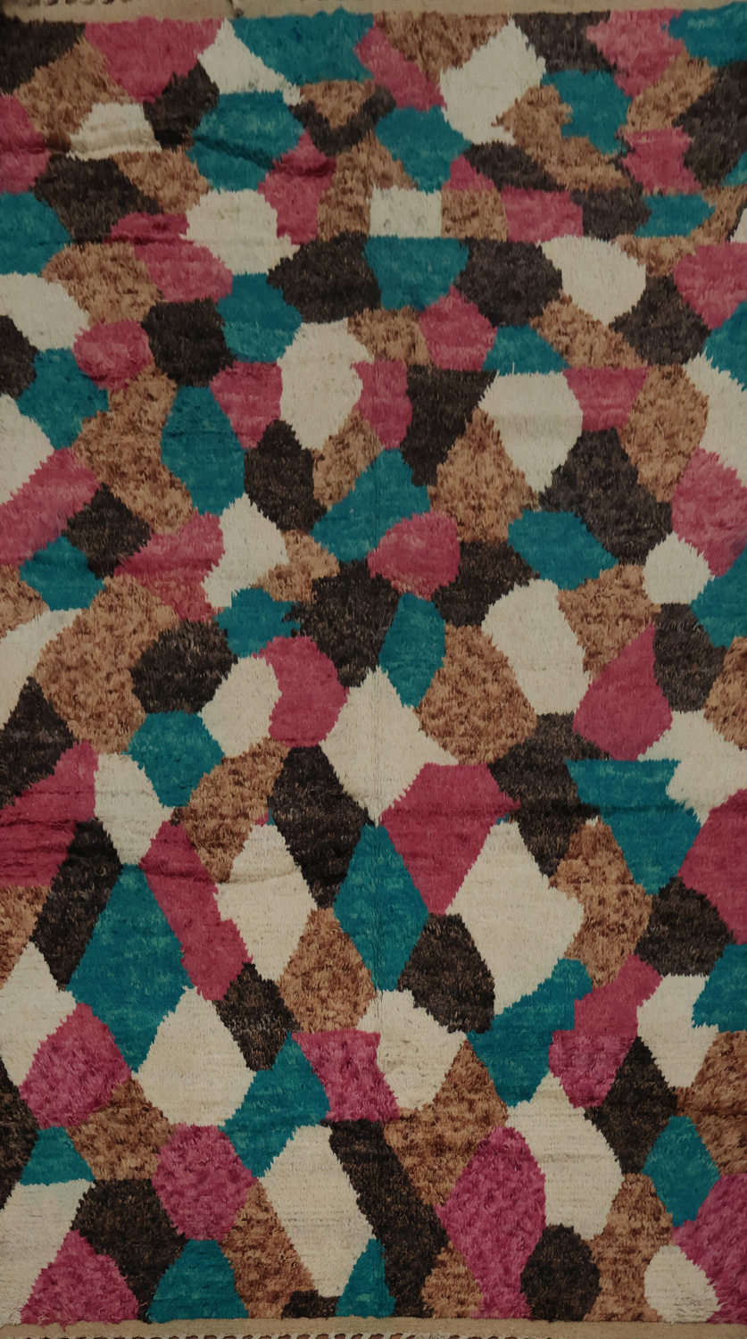 Multicolor Moroccan Area Rug 7x11 with Abstract Artistic Design