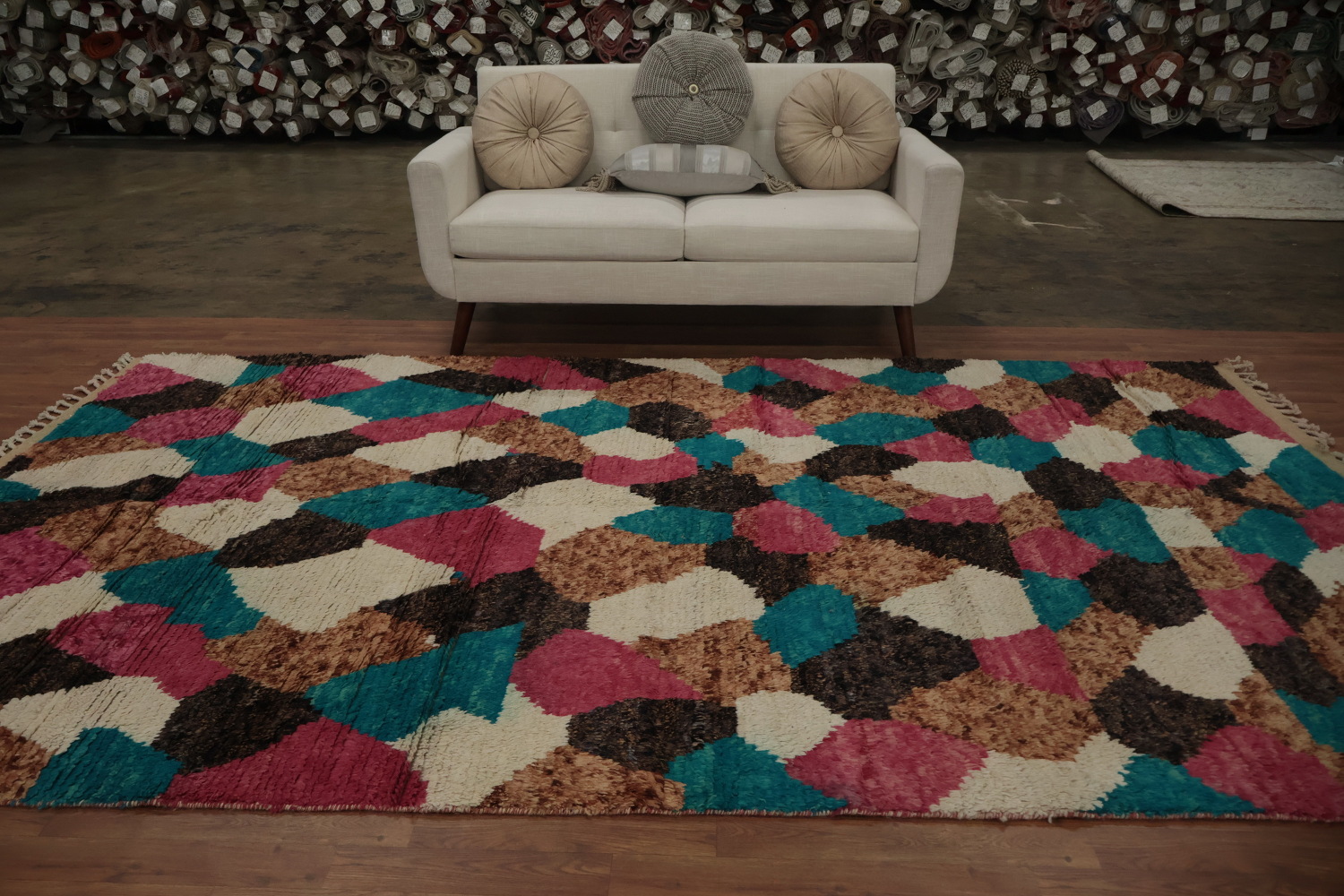 Multicolor Moroccan Area Rug 7x11 with Abstract Artistic Design
