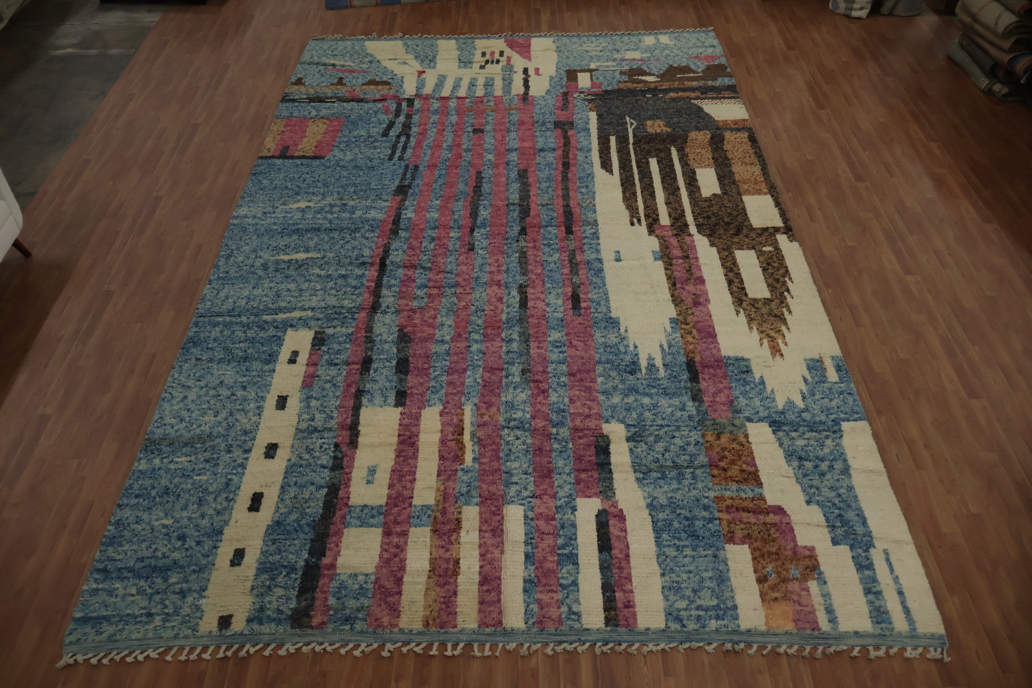 Abstract Cityscape-Inspired Moroccan Wool Handmade Rug 12x19