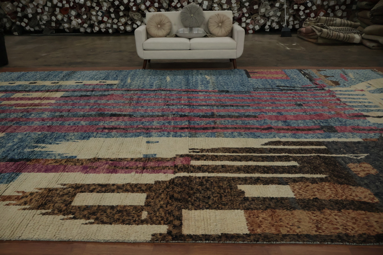 Abstract Cityscape-Inspired Moroccan Wool Handmade Rug 12x19