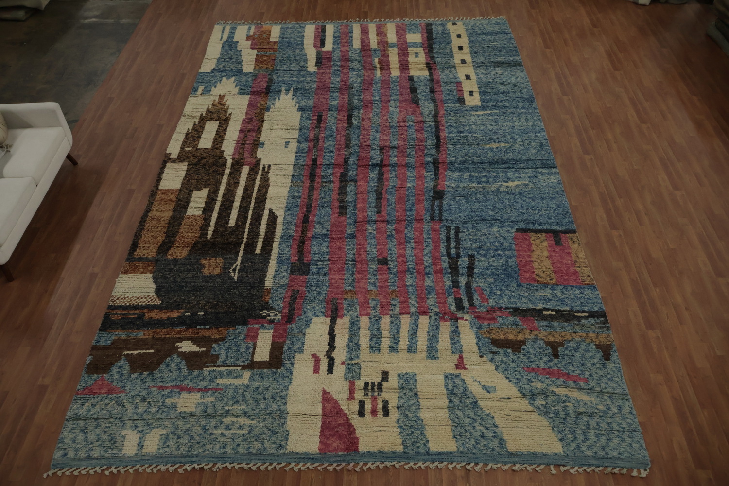 Abstract Cityscape-Inspired Moroccan Wool Handmade Rug 12x19