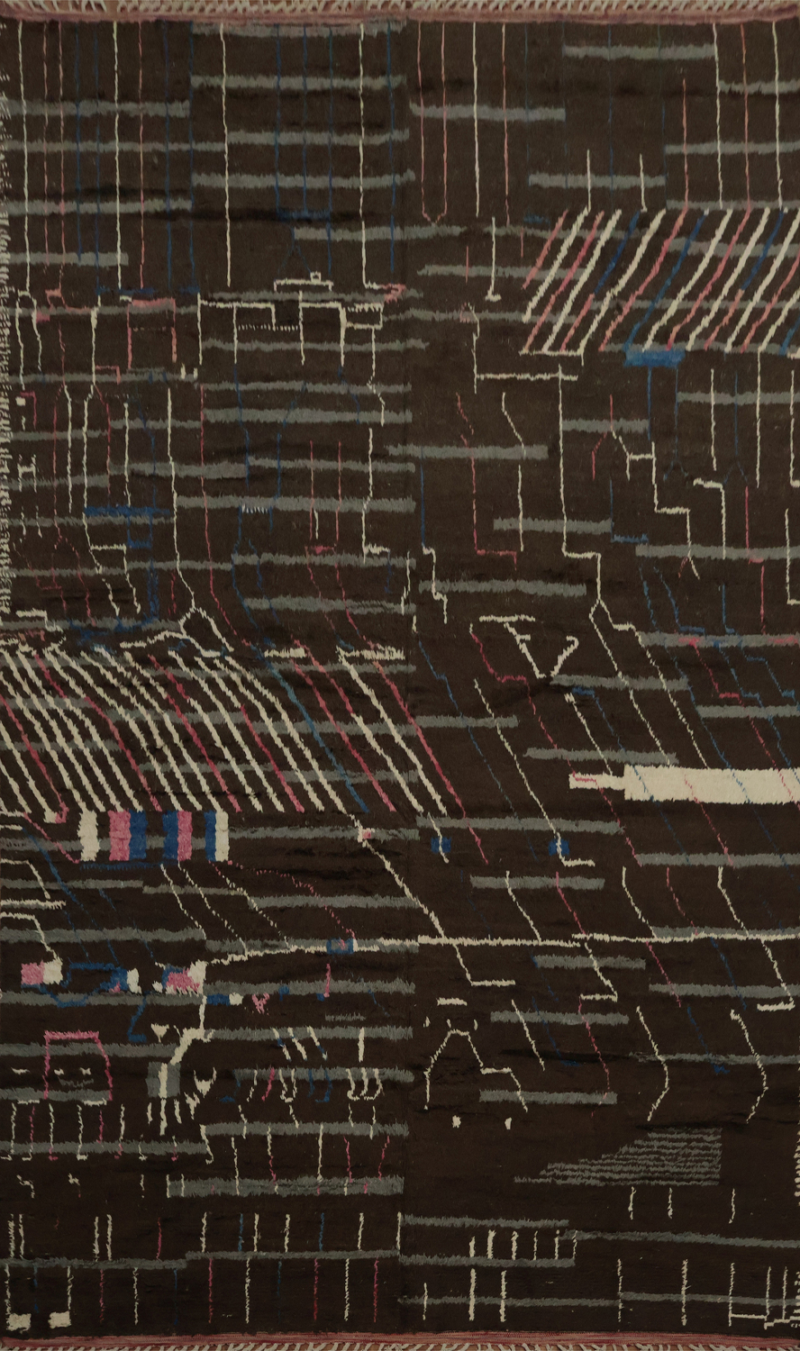 Contemporary Chic Linear Design Moroccan Large Rug 12x19