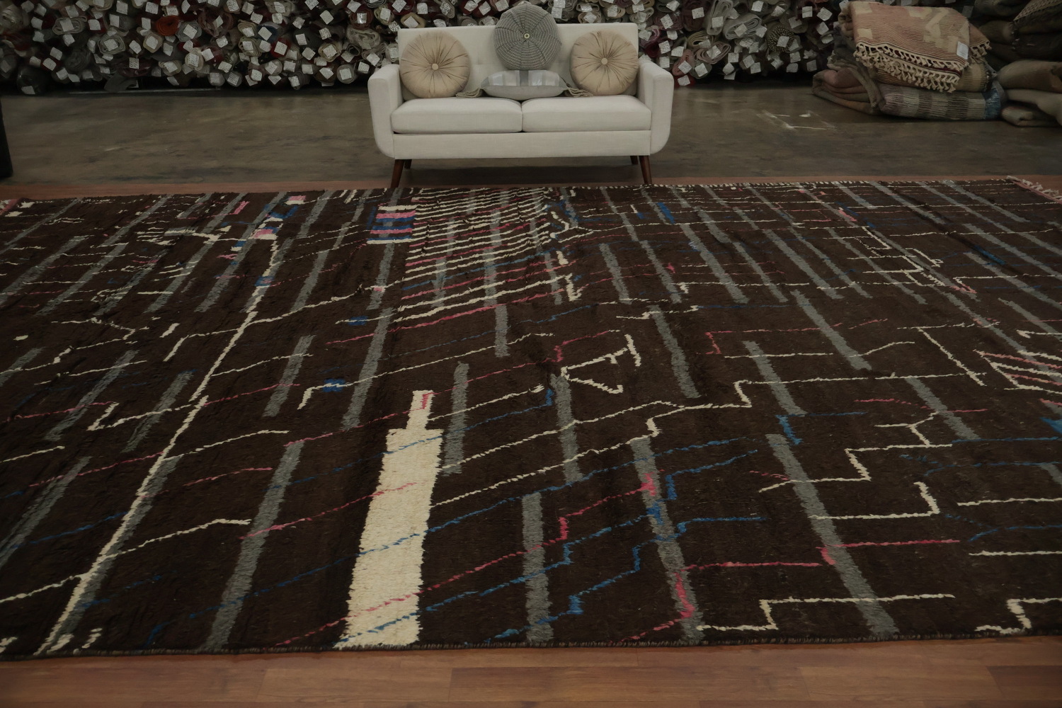 Contemporary Chic Linear Design Moroccan Large Rug 12x19
