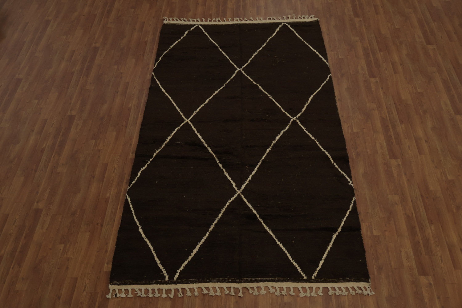 Chic Dark Brown Moroccan Area Rug 6x10 with Diamond Design
