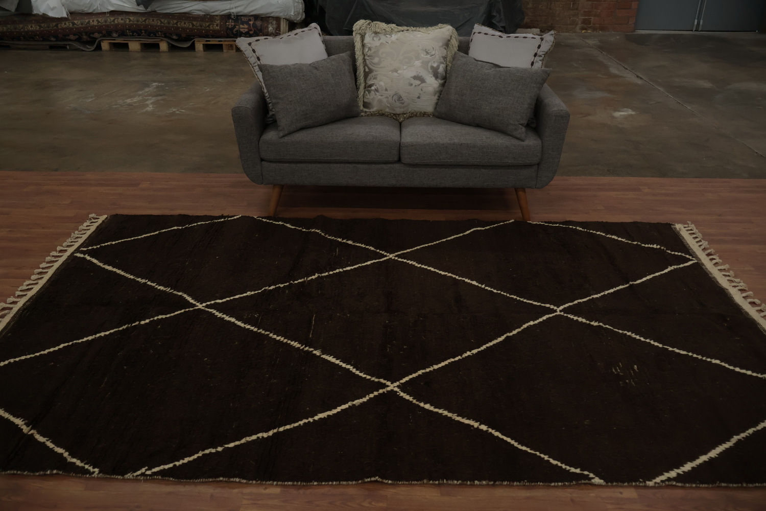 Chic Dark Brown Moroccan Area Rug 6x10 with Diamond Design